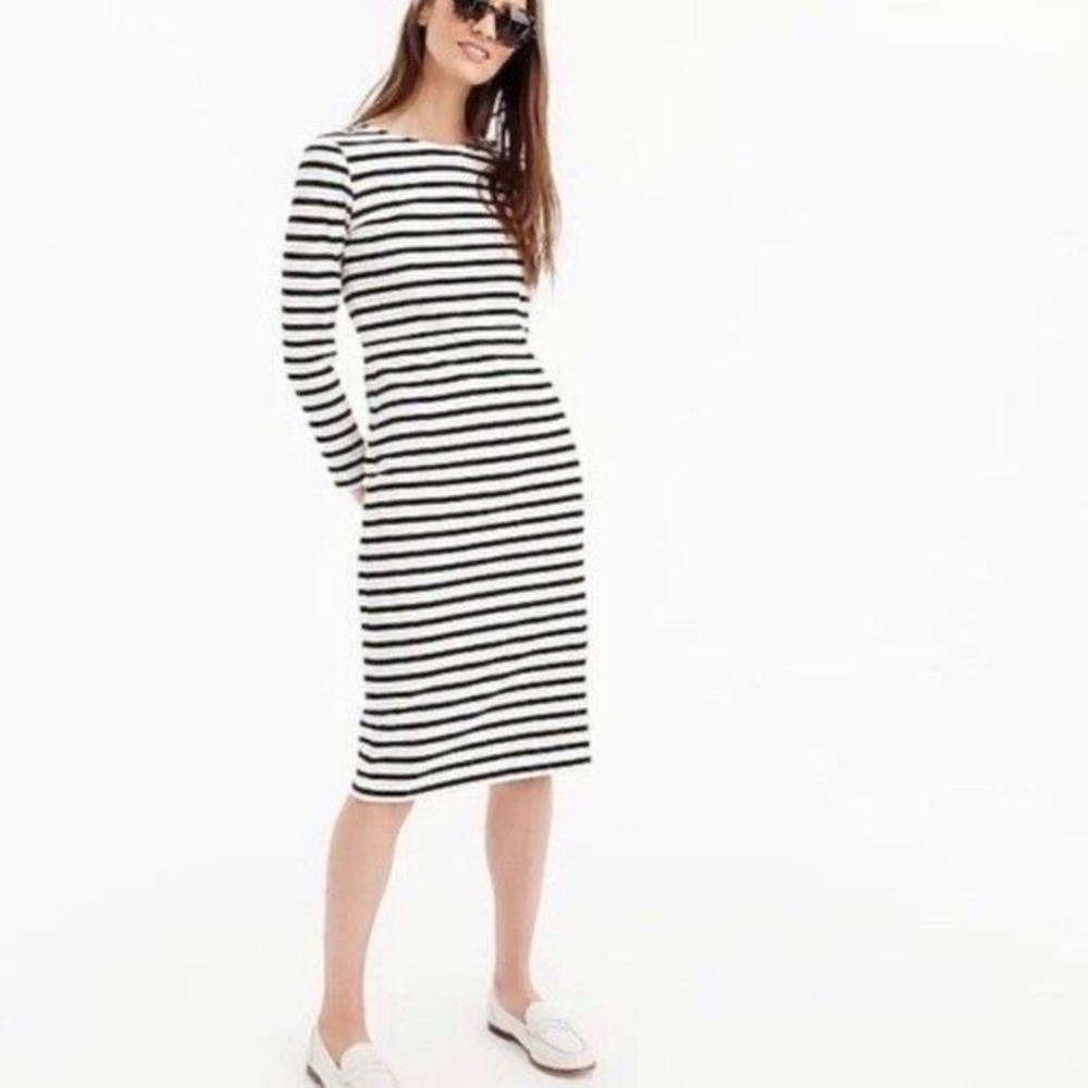 J. Crew Size 0 Stripe Long Sleeve Sheath Midi Dress